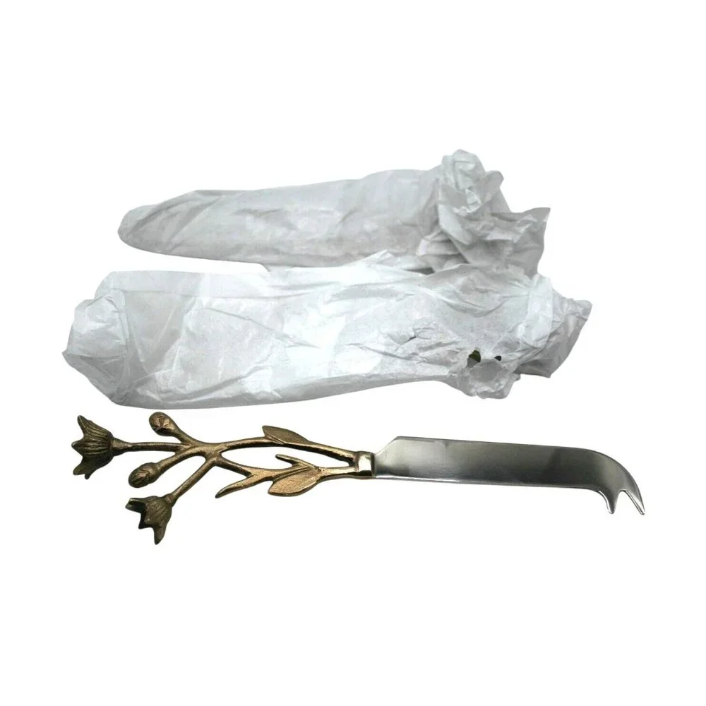 Charcuterie Cheese Knives  Brass Floral Handles Set of 3 NWT Rustic Farmhouse‎